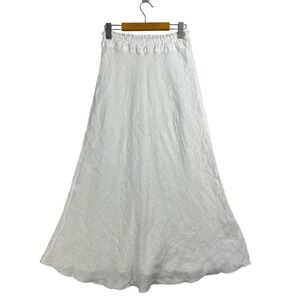Gioia White 100% Linen Maxi Skirt Made in Italy Elastic Waist A-Line Womens S